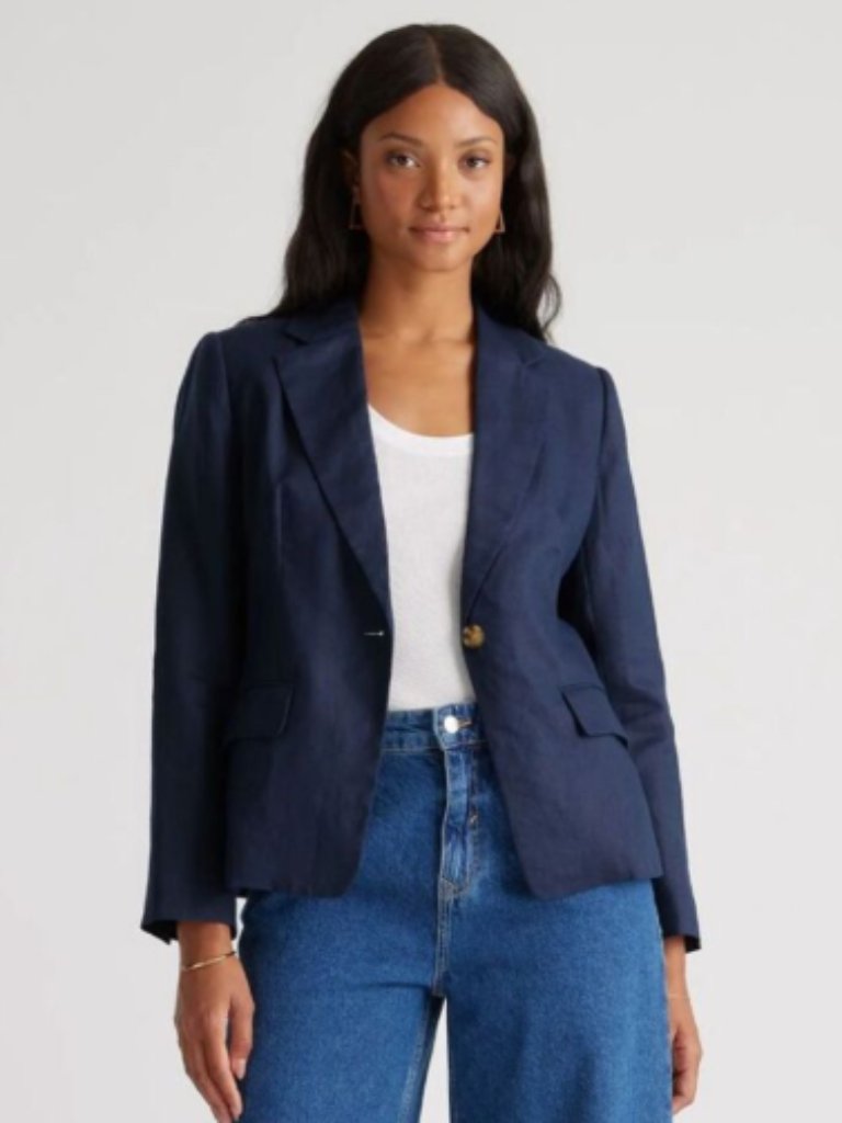 Quince 100% European Linen Structured Blazer Deep Navy - Retail $90